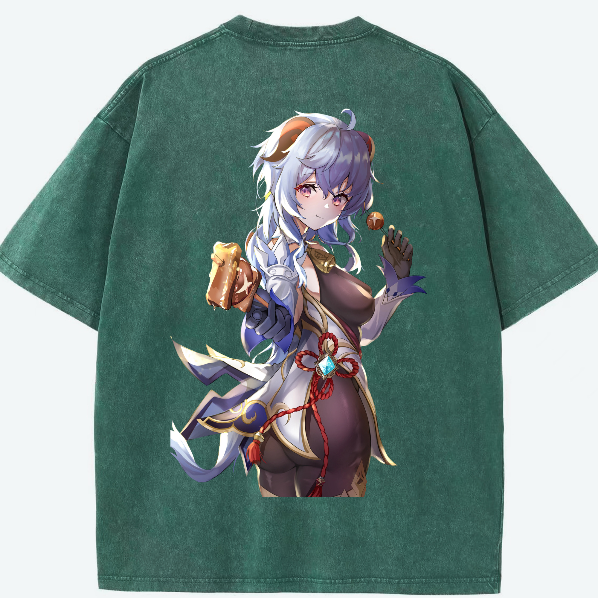 げんし神 甘雨 かんう genshin Ganyu 綿100% ヴィンテージ風 半袖Tシャツ（背面プリント）